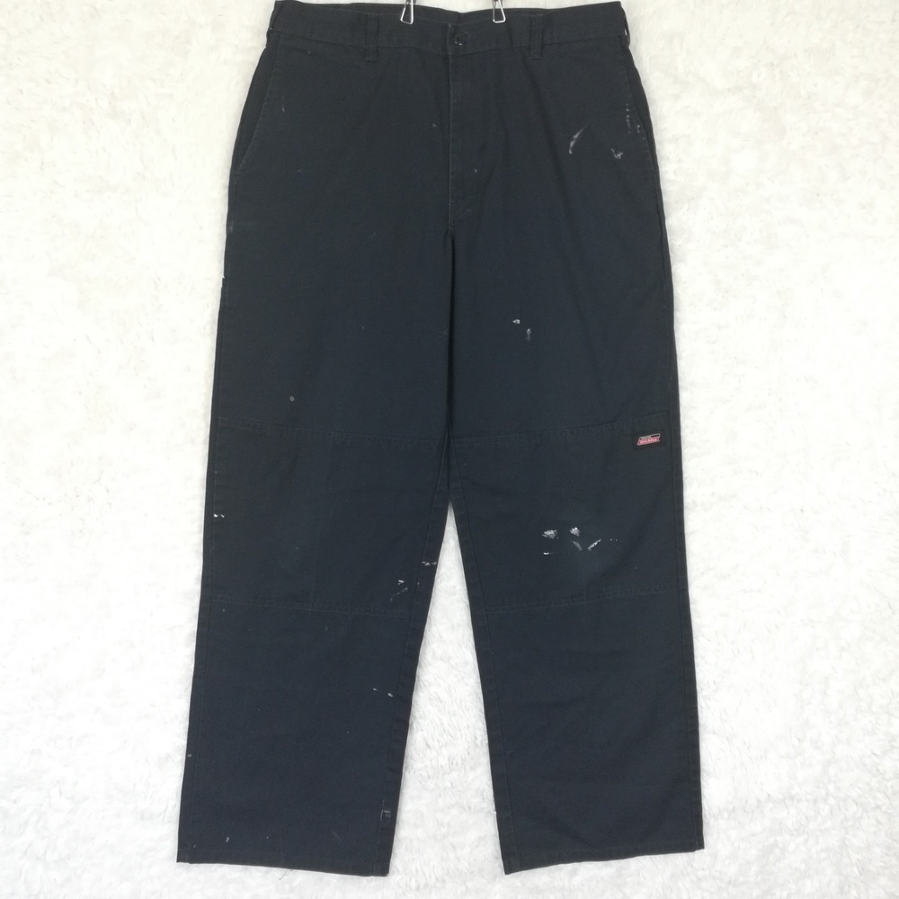 Dickies Mens Pants Work Double Knee Navy Blue Straight Leg 32